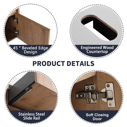 32(31-1/2") Inch Wall-Mounted Bathroom Vanity with Ceramic Art Sink and Countertop Flat Plate, 2-Soft Close Doors and 1-Drawer, KD-Packing, Plywood - BAB3098MOWH