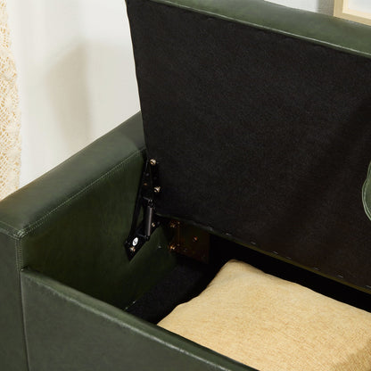 48" Ottoman Bench with Storage, Upholstered Tufted Faux Leather PU Ottoman Dark Green