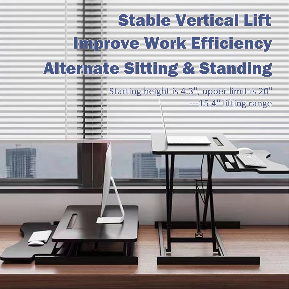 32 Inch Desk Converter, Height Adjustable Sit to Stand Riser, Dual Monitor and Laptop Workstation with Wide Keyboard Tray BACK-TO-SCHOOL - Black