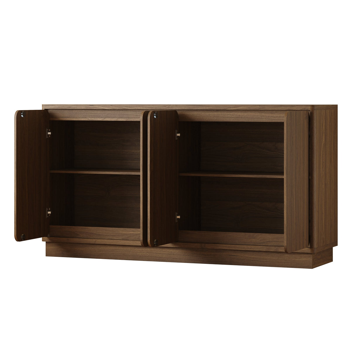 59.1 Inch Walnut 4-Door Sideboard Buffet Cabinet, Particle Board Storage Credenza with Adjustable Shelves, Wide Console Storage Cupboard for Dining Room, Kitchen, Living Room & Entryway