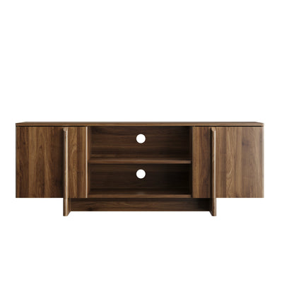55-Inch Mid-Century Modern Farmhouse TV Stand & Living Room Storage Cabinet – Entertainment Center with Cable Management, Double Doors, and Open Shelving (Fits TVs up to 48 Inches) – Walnut Finish
