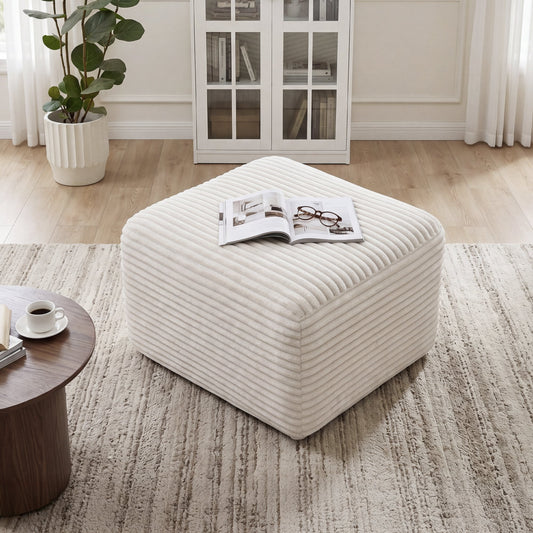 27.6" Corduroy Square Upholstered Ottoman, Soft Padded Foot Stool for Living Room Bedroom Decor