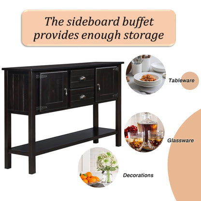48'' Solid Wood Sideboard Console Table with 2 Drawers and Cabinets and Bottom Shelf