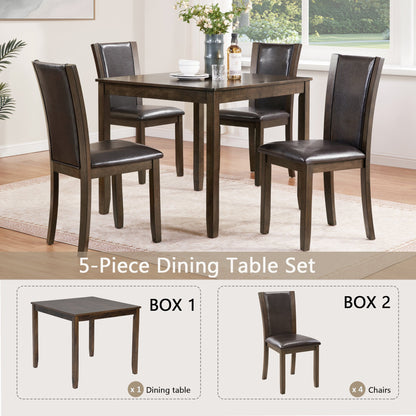 5-Piece Dining Table Set with Chairs, Wooden dining table set for 4 people, Farmhouse Rustic Style 4 Person Dining Table Set, Dark Walnut