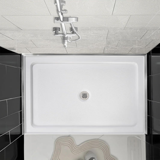 60" x 32" Shower Base,Central Drain Single Threshold Shower Base with Efficient Drainage, Shower Pan with Slip Resistant Textured Surface (Drain Not Included)