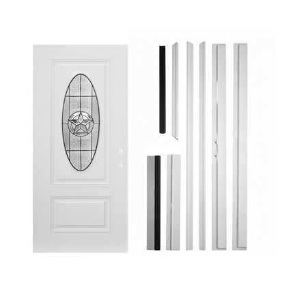36"x80" Fiberglass Front Door with White 4-9/16" PVC Frame,Left-Hand Inswing Exterior Door with Brickmould,Brushed Smooth skin with Oval Decorated glass for Home Entrance,White