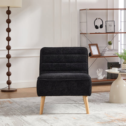 24.4" Wide Modern Upholstered Armless Chair with Rubber Wood Legs, Chenille Accent Chair for Living Room,Bedroom,Office and Reading Room.  Black