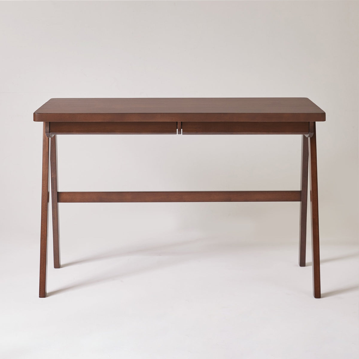 100% Solid Rubber Wood Computer Desk, Retro Walnut Writing Desk with Drawer, Sturdy A-Frame Leg, 39.37"×21.62", 1.38" Extra Thick Home Office Study Table