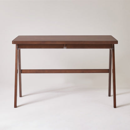 100% Solid Rubber Wood Computer Desk, Retro Walnut Writing Desk with Drawer, Sturdy A-Frame Leg, 39.37"×21.62", 1.38" Extra Thick Home Office Study Table