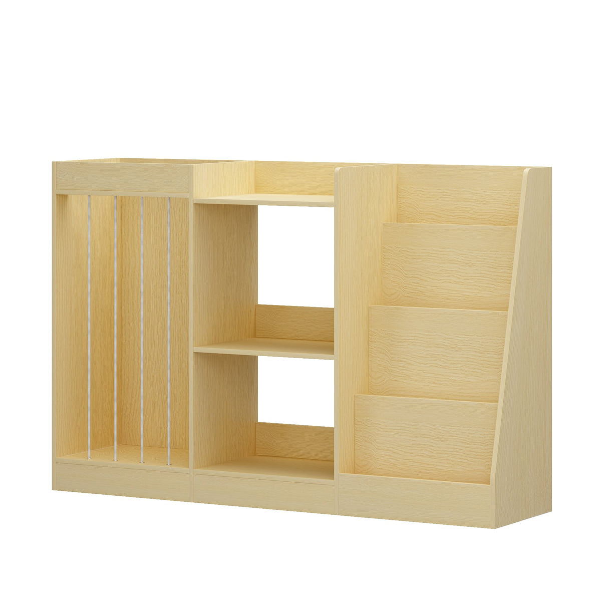 3-in-1 Kids Bookshelf and Toy Storage, 4-Tier Book Shelf for Kids Rooms, Sling Baby Bookcase with Stuffed Animal Storage, Toddler Montessori Bookshelf for Nursery, Playroom, Kindergarten, Natural