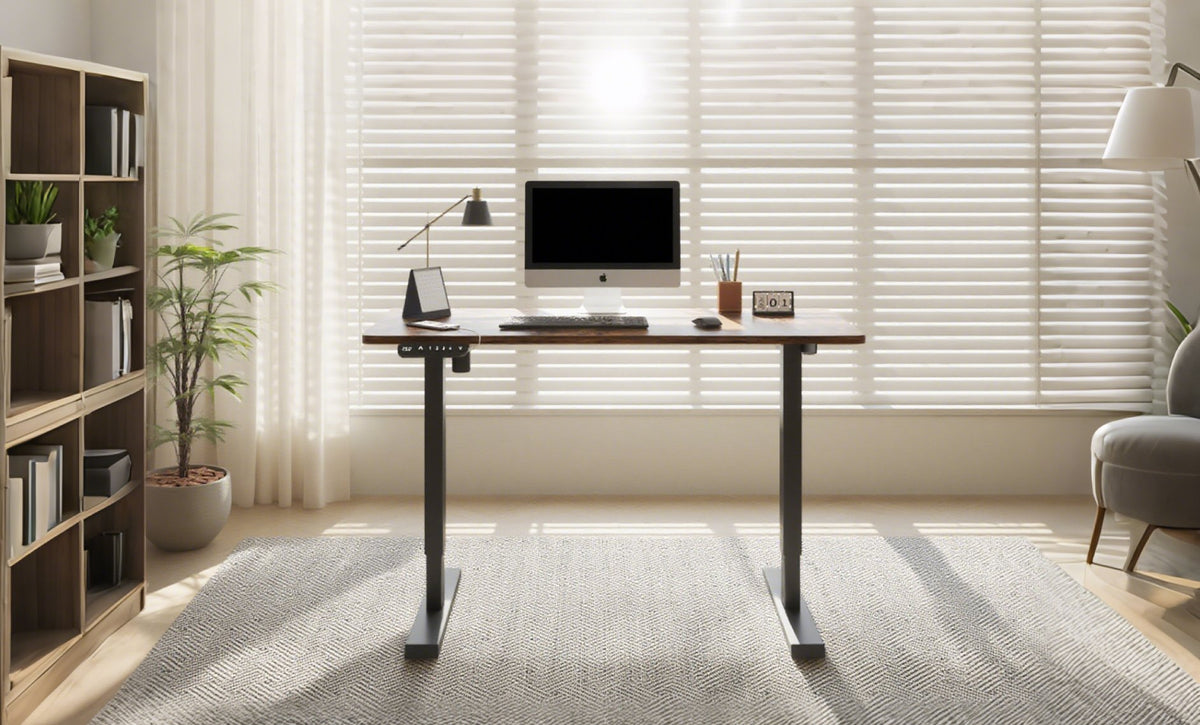 55'×24" Rustic Brown Electric Standing Desk Height Adjustable Desk for Home and Office Computer Table Gaming Desk Modern Lift-up Desk