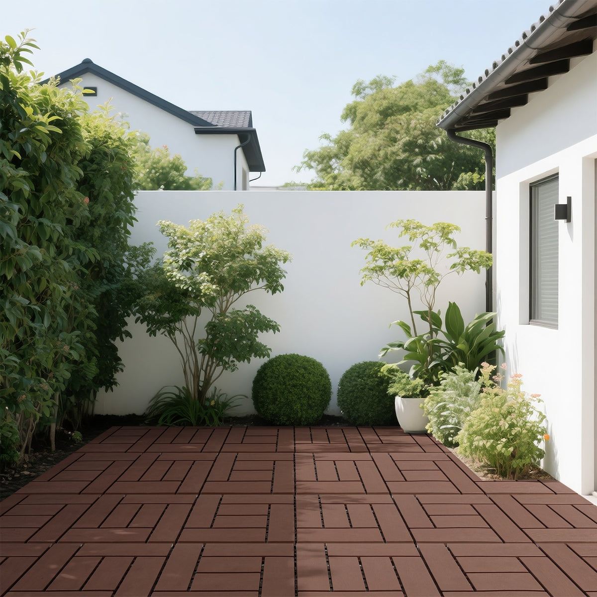 12-inch ZZ style interlocking deck tiles, DIY modular interlocking decking floor tiles, indoor and outdoor floor tiles, courtyard floor tiles that easy to install quickly ,44 pieces, Brown
