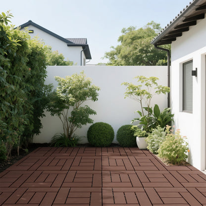12-inch ZZ style interlocking deck tiles, DIY modular interlocking decking floor tiles, indoor and outdoor floor tiles, courtyard floor tiles that easy to install quickly ,44 pieces, Brown