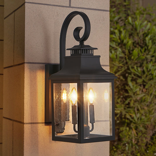 23'(H) 1-Pack Outdoor Wall Lantern Light - Vintage Black Metal Sconce with Clear Seeded Glass for Porch, and Garden (Bulb Not Included)