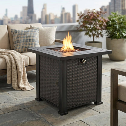28" Propane Gas Fire Pit Table, 50000 BTU Square Steel Fire Pit for Outside Patio Deck Garden Backyard-Black