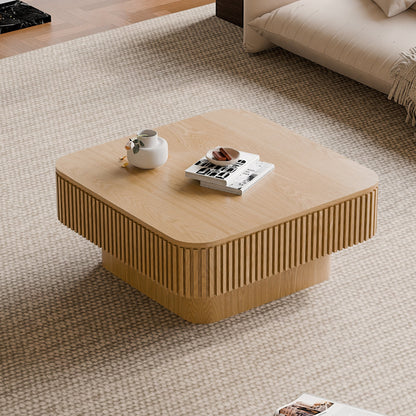 31.5'' Square Coffee Table with Storage Solid Wood Veneered Modern Coffee Table Accent Tea Table, Apartment or Office, Natural Wood