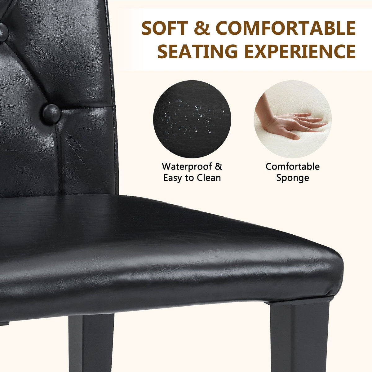 4-pack black PU dining chairs: ergonomic buckle backrest, 35 inches high, black metal legs
