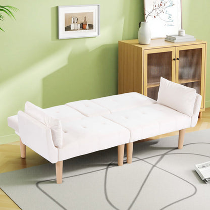 72 Inch Foldable Beige Double Sofa, Soft Velvet Upholstery, Comfortable Leisure 2‑Person Couch for Living Room Apartment.