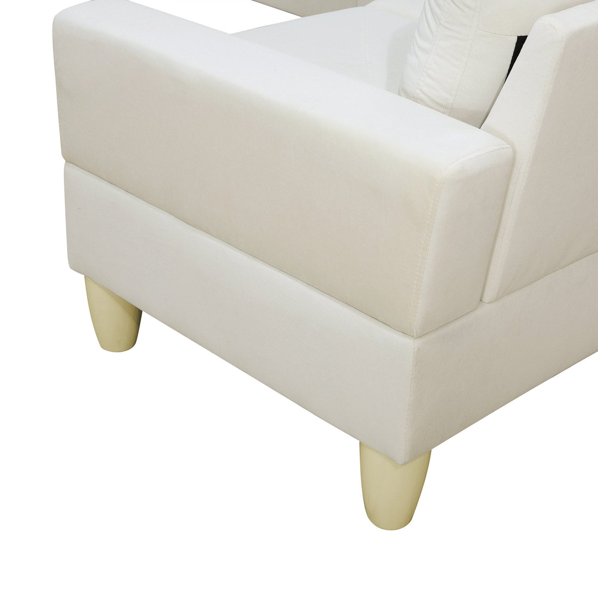95.5 x 75 Inches Width Beige Modular L-Shaped Sectional Sofa 6-Seater 4-Piece Massa Flannel Fabric Couch with Chaise