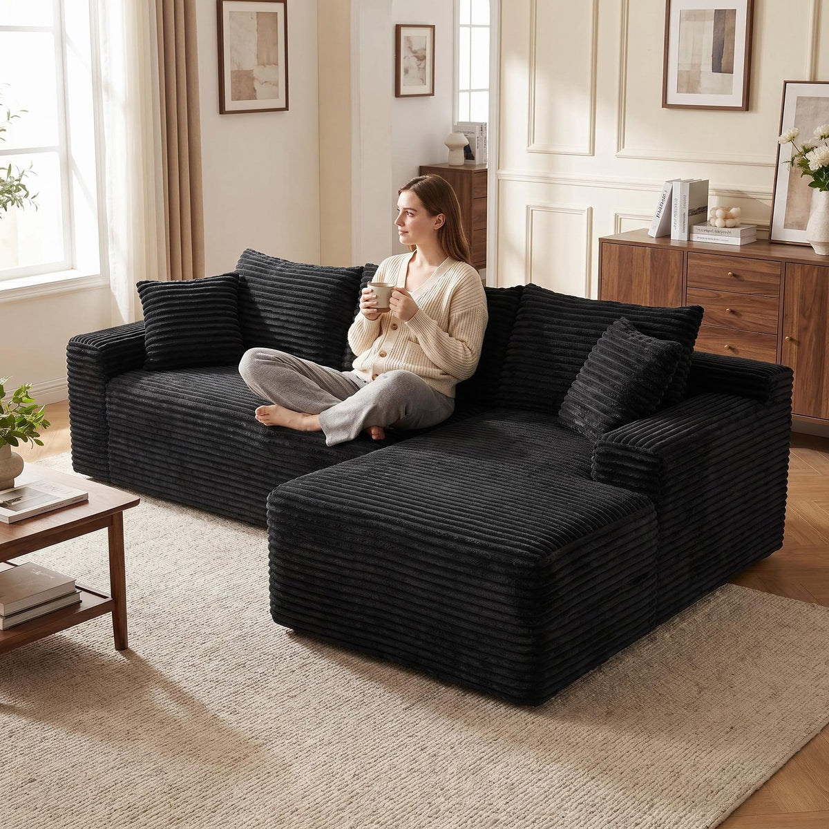94.5" Cloud Modular Sectional Sofa Couch with L-Shape Chaise, Modern Minimalist Upholstered Couches, Deep Seat Corner Couch – Model W5515P479894