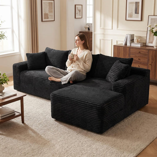 94.5" Cloud Modular Sectional Sofa Couch with L-Shape Chaise, Modern Minimalist Upholstered Couches, Deep Seat Corner Couch – Model W5515P479894