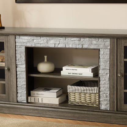 70" Modern TV Stand with 2-Door Storage, Faux Stone Media Console Cabinet, Grey Large Entertainment Center
