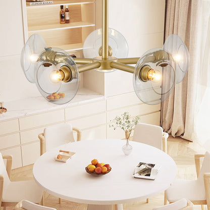 26" Modern Gold 5-Light Sputnik Chandelier with Clear Glass Shades, Mid-Century Hanging Pendant Light Fixture