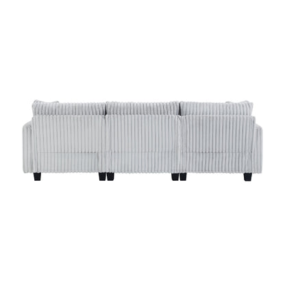 100-inch corduroy fabric sofa with L-shaped modular 3-seat convertible sofa, built-in dual charging ports at the arms