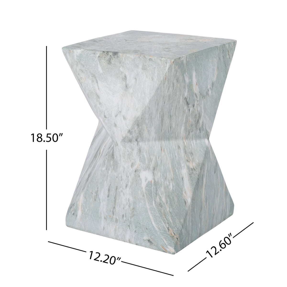 18.5"H Modern Geometric MGO Side Table, Hourglass Accent Table with Faux Marble Finish - Weather Resistant End Table for Indoor and Outdoor Use, Living Room, Bedroom & Patio, Green Marble