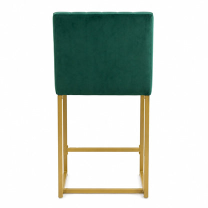 25.6 Inch Counter Height Bar Stools Set of 2 with Velvet Cushion and Back Modern Bar Chairs for Kitchen Island Counter with Metal Leg for Restaurant Dining Room Office, Green and Gold