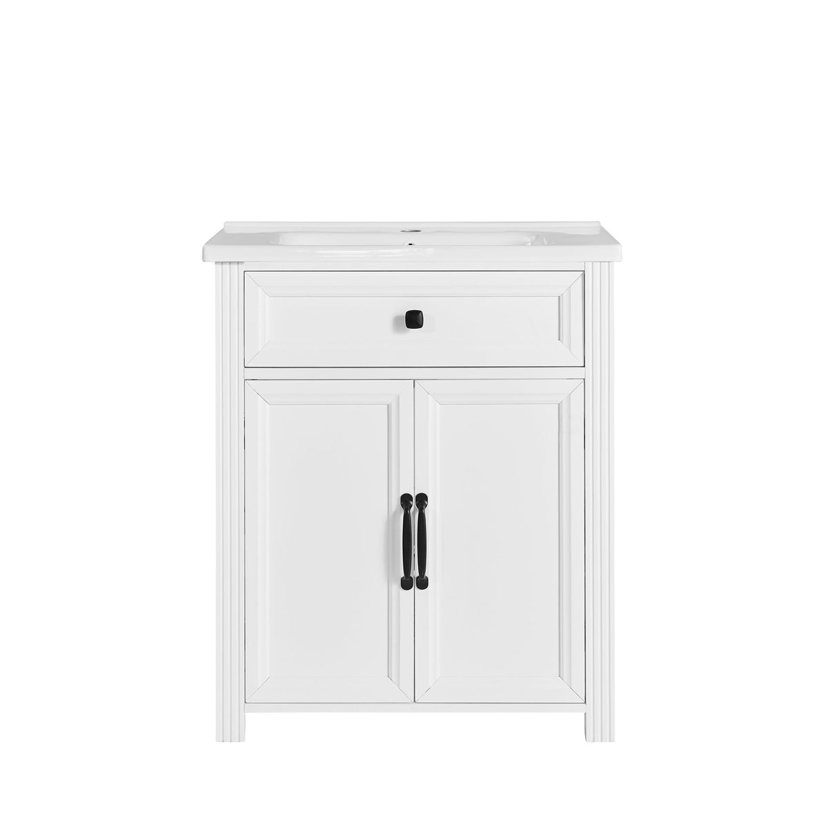 27.8" Modern Bathroom Vanity Set with Reinforced Legs & Painted Surface, Mid-Century Freestanding Bathroom Vanity Sink with Storage, High-end Restroom Vanity Cabinet with Flip-top Drawer&Metal Handles