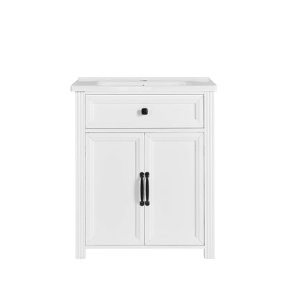 27.8" Modern Bathroom Vanity Set with Reinforced Legs & Painted Surface, Mid-Century Freestanding Bathroom Vanity Sink with Storage, High-end Restroom Vanity Cabinet with Flip-top Drawer&Metal Handles