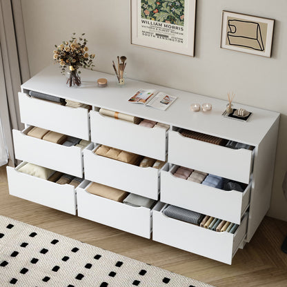 9 Drawer Dresser for Bedroom with Deep Drawers, Large Floor Wood Dressers & Chest of Drawers , Modern White Long Dressers for Closet Living Room