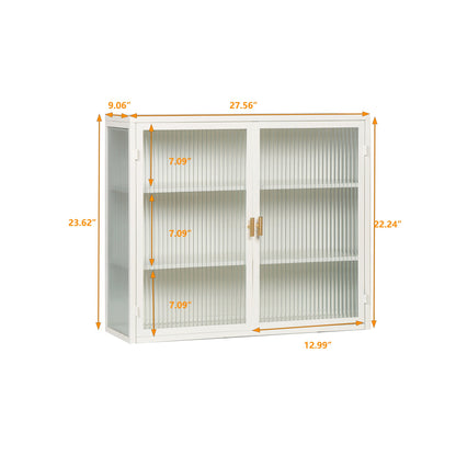 27.56"Glass Doors Modern Two-door Wall Cabinet with Featuring Three-tier Storage for Entryway Living Room Bathroom Dining Room,White(same sku:W757119328)