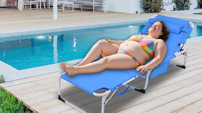 3-in-1 Heavy Duty Tanning Chair with Face Hole Adjustable 5-Position Folding Chaise Lounge Chairs for Outside Portable Lay Flat Beach Lounge Chair for Outdoor Sunbathing Patio Pool Lawn Camping Deck P