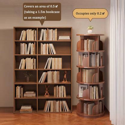 5 Tier Rotating Bookshelf, 360° Display Round Spinning Bookshelf, Space-Saving, Small Space Rotating Bookshelf Tower, Walnut