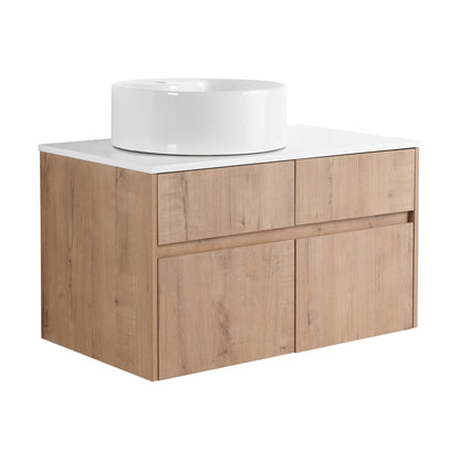 32(31-1/2") Inch Wall-Mounted Bathroom Vanity with Ceramic Art Sink and Countertop Flat Plate, 2-Soft Close Doors and 1-Drawer, KD-Packing, Plywood - BAB3098MOWH