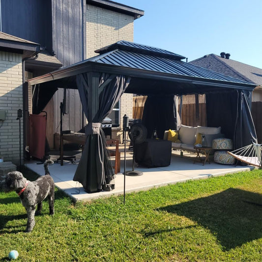 12" X 16" Hardtop Gazebo Outdoor Metal Gazebo with Galvanized Steel Double Roof Canopy, Aluminum Frame, Curtains and Netting, Grey