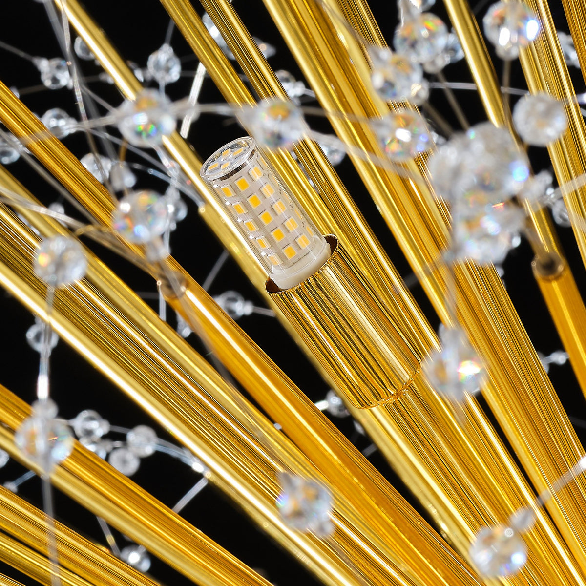 63-Inch Extra Large Dandelion Crystal Chandelier Gold Modern Light Fixture - Grand Firework Sputnik Chandelier for High Ceiling Living Room Foyer - Luxury Hanging Pendant 30 G9 LED Bulbs Included