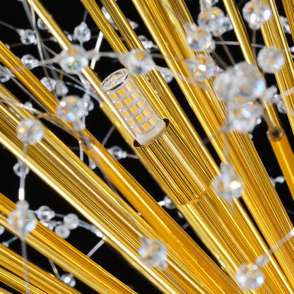 63-Inch Extra Large Dandelion Crystal Chandelier Gold Modern Light Fixture - Grand Firework Sputnik Chandelier for High Ceiling Living Room Foyer - Luxury Hanging Pendant 30 G9 LED Bulbs Included