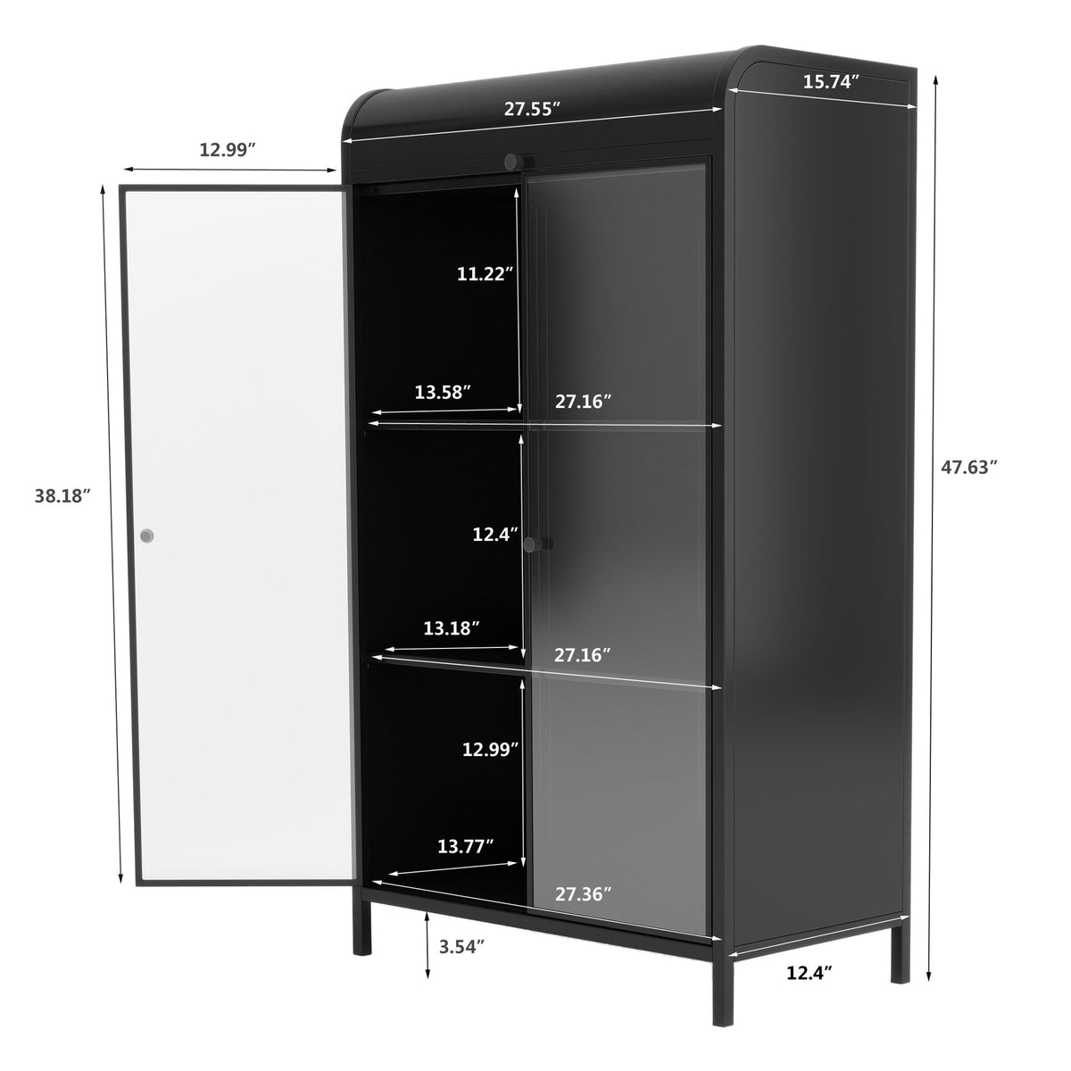 47.6" Tall Metal Storage Cabinet with Glass Doors & Flip-Top, 4-Tier Display Cabinet with Open Shelves, Freestanding Steel Sideboard Buffet for Kitchen, Living Room, Home Office, Dining Room, Bathroom