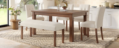 6-Piece Modern Dining Set, Rectangle Kitchen Table with 4 Upholstered Chairs & Bench, Ideal, (Easy Assembly, Space Saving)