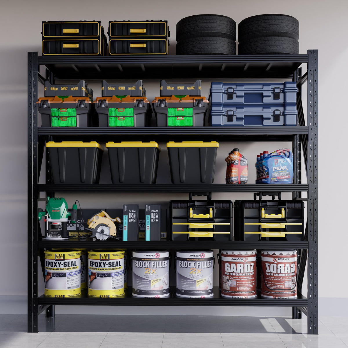 8000LBS Storage Shelves,79" W Garage Shelving Heavy Duty, 24" Deep Storage rack shelf, Steel Tall Industrial Shelving , 5 Tier Adjustable Standing Shelf for Warehouse / Shop 79"W x 24"D x 79"H Black