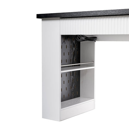 55" Modern Fluted Office Desk with Storage Cabinet & Drawers, Computer Writing Desk with Power Outlet, Pegboard