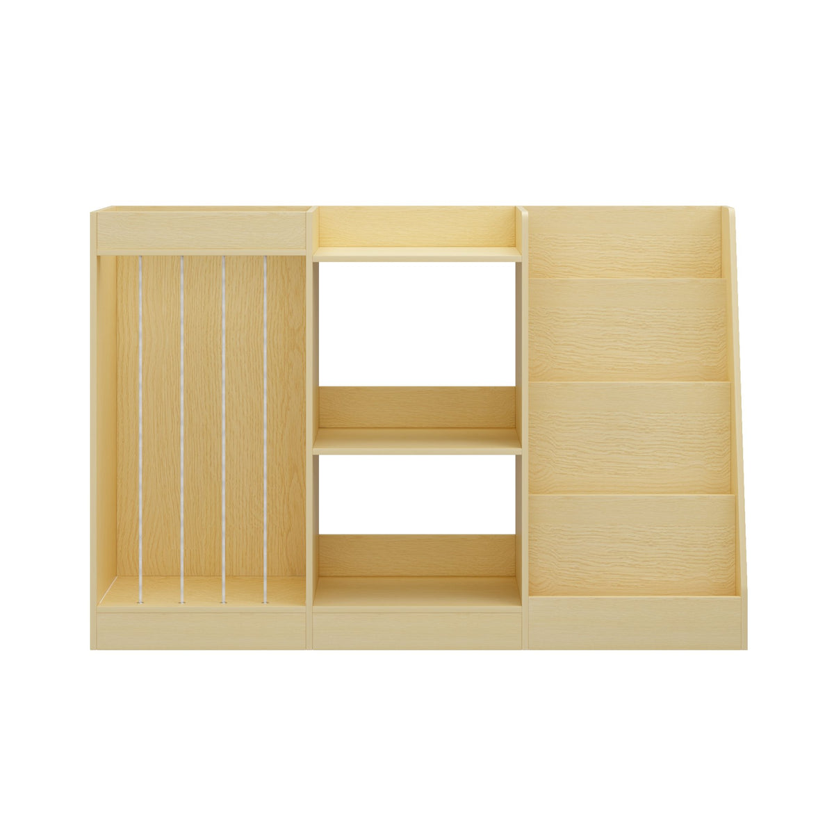 3-in-1 Kids Bookshelf and Toy Storage, 4-Tier Book Shelf for Kids Rooms, Sling Baby Bookcase with Stuffed Animal Storage, Toddler Montessori Bookshelf for Nursery, Playroom, Kindergarten, Natural