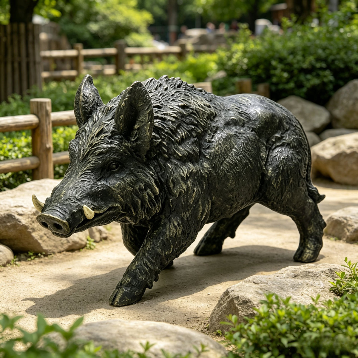 12.20" H x 21.26" L Simulated Wild Boar Resin Garden Statue, Indoor & Outdoor Decorative Ornament, Lawn & Courtyard Art Craft Decoration