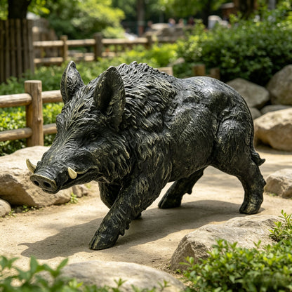 12.20" H x 21.26" L Simulated Wild Boar Resin Garden Statue, Indoor & Outdoor Decorative Ornament, Lawn & Courtyard Art Craft Decoration