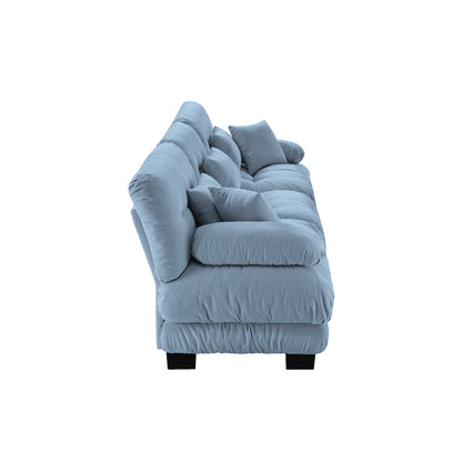 3-Seater Sectional Sofa Modular Deep Seat Sofa Couch, Chenille Sofa Soft Comfy Upholstered Furniture, Studio, Chenille Blue