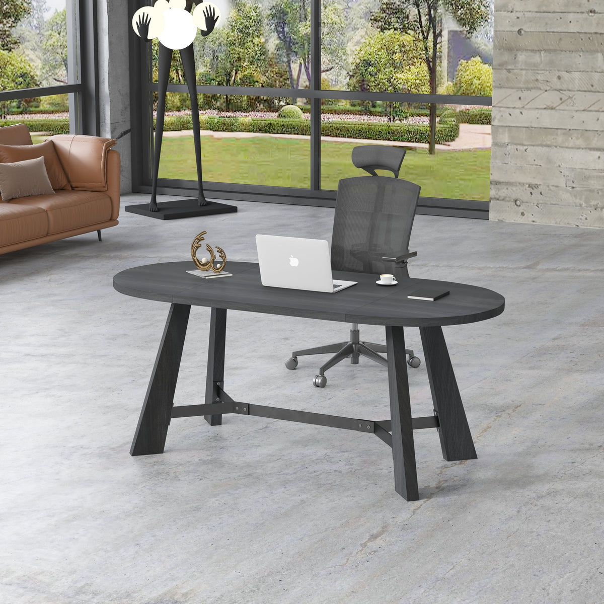 70.86 Inch Oval Dining Table, Rustic Style Dining Room Table with Tapered Legs