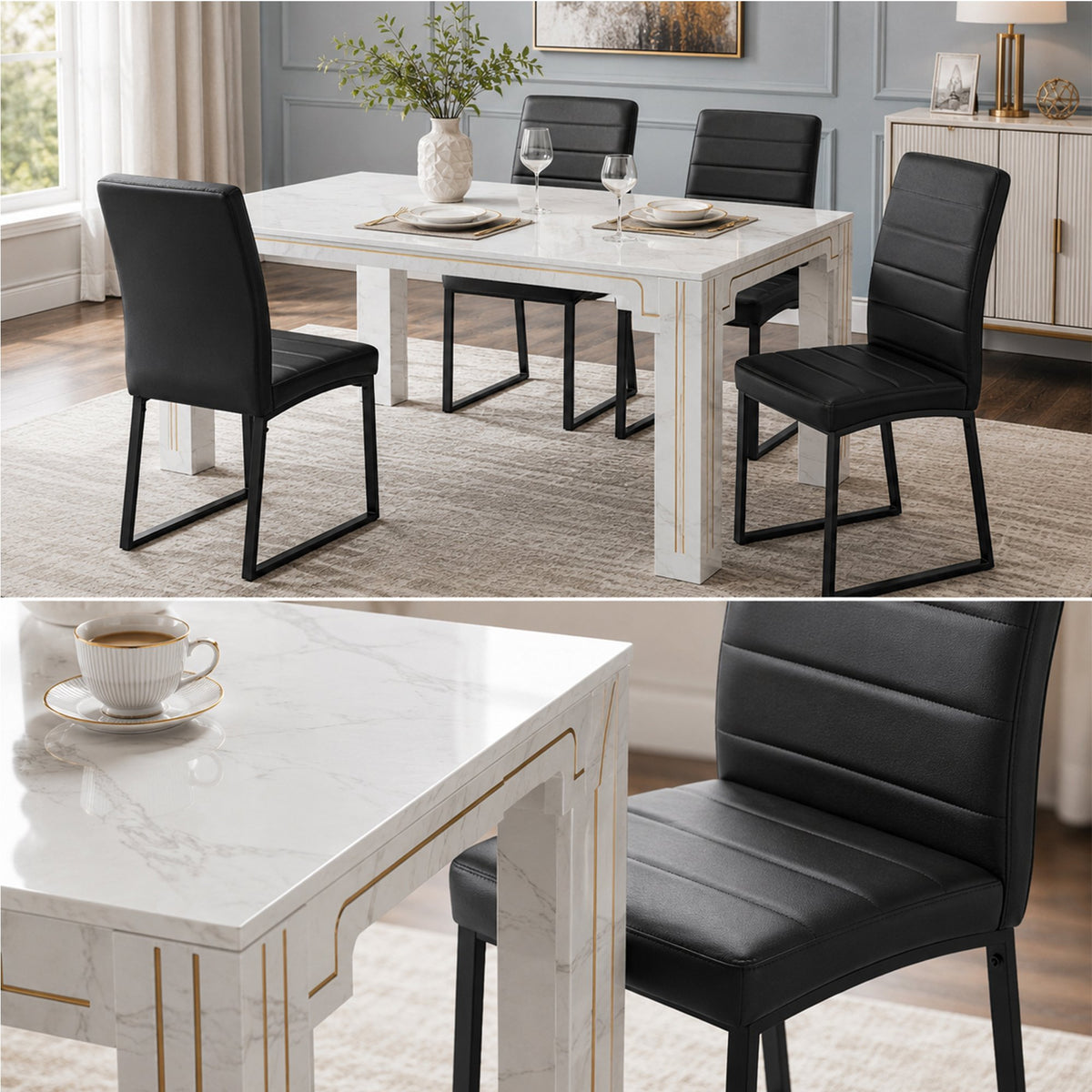 4-Pack - Premium PU office/dining chairs with high-density foam, sturdy iron legs (spray paint), multiple colors. Easy assembly